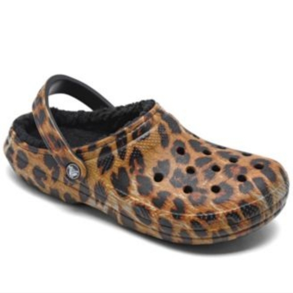 Crocs Women Classic Leopard Animal Print Insulated lined Clog Mule shoes - Picture 1 of 12